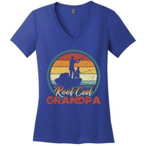 Reel Cool Grandpa Great Gift Retro Fishing Family Gift Women's V-Neck T-Shirt