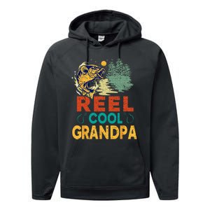 Reel Cool Grandpa Fishing Fun Fathers Day Fishermen Performance Fleece Hoodie