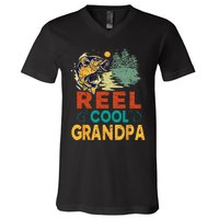 Reel Cool Grandpa Fishing Fun Fathers Day Fishermen V-Neck T-Shirt