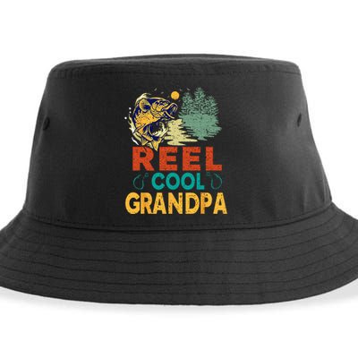 Reel Cool Grandpa Fishing Fun Fathers Day Fishermen Sustainable Bucket Hat