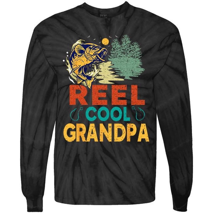 Reel Cool Grandpa Fishing Fun Fathers Day Fishermen Tie-Dye Long Sleeve Shirt