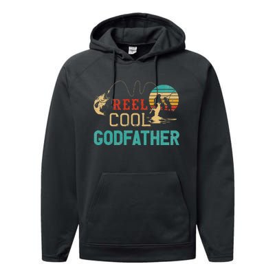 Reel Cool Godfather Vintage Funny Fishing Rod Gift Performance Fleece Hoodie