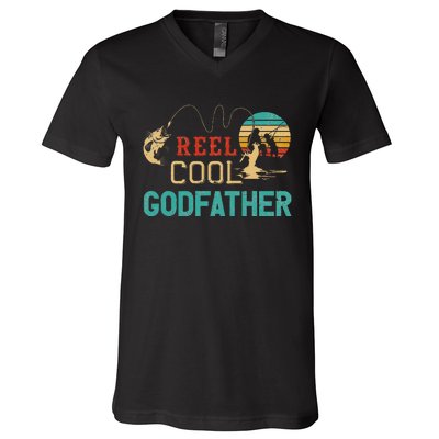 Reel Cool Godfather Vintage Funny Fishing Rod Gift V-Neck T-Shirt