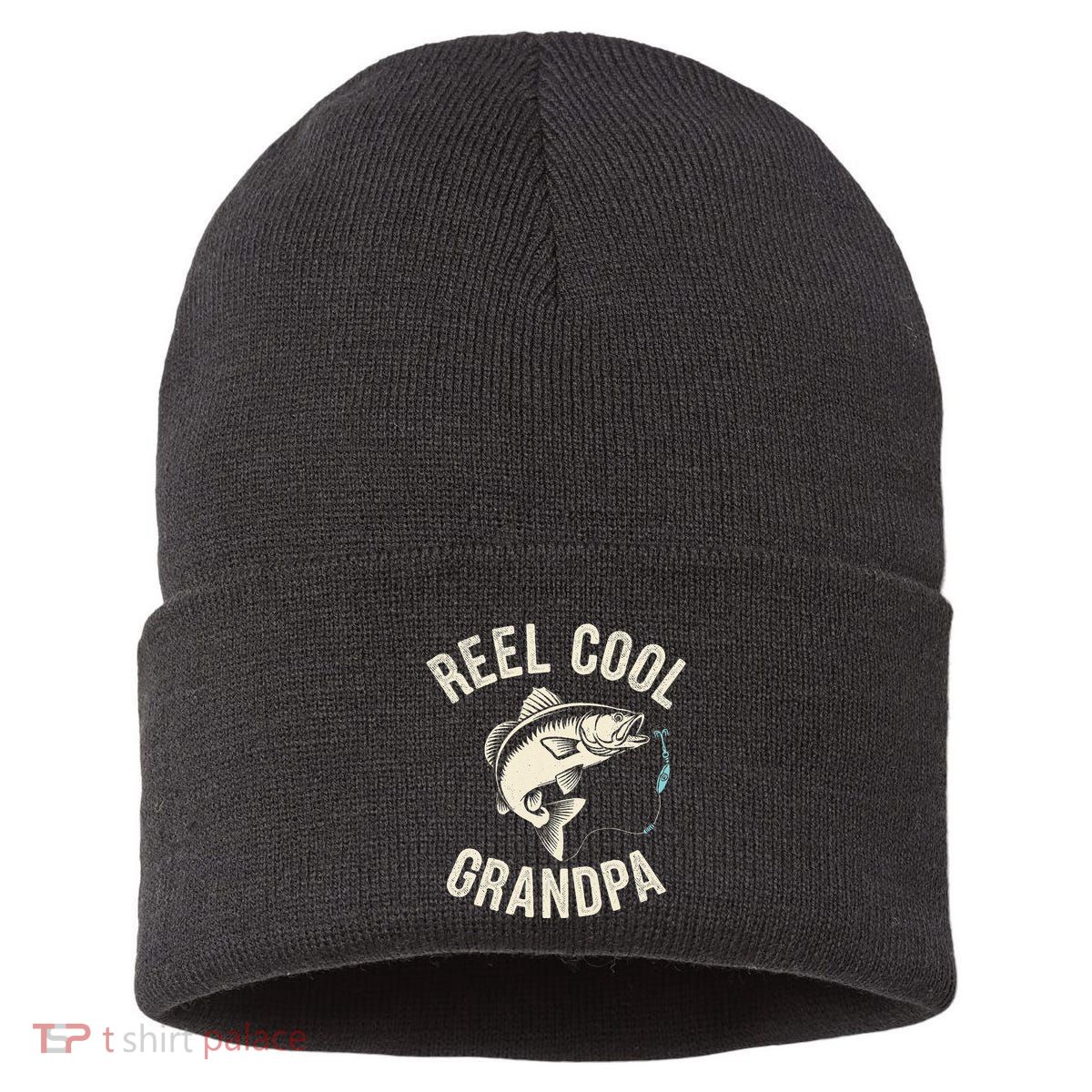 Reel Cool Grandpa Fisherman Grandad Bass Fishing Dad Angler .Png Sustainable Knit Beanie