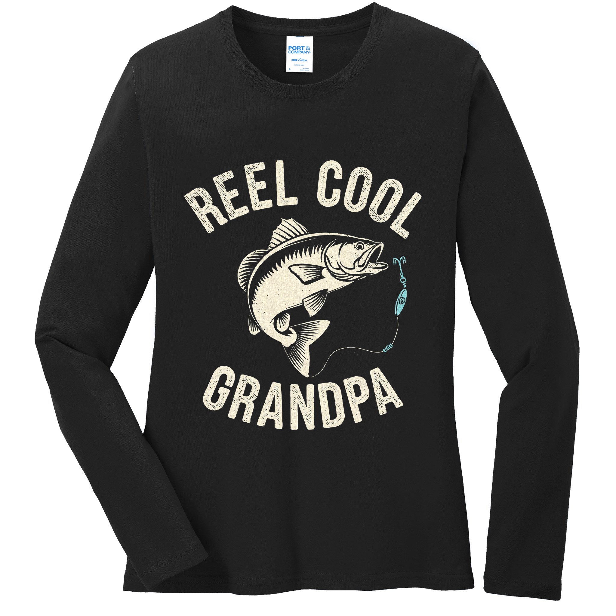 Reel Cool Grandpa Fisherman Grandad Bass Fishing Dad Angler .Png Ladies Long Sleeve Shirt