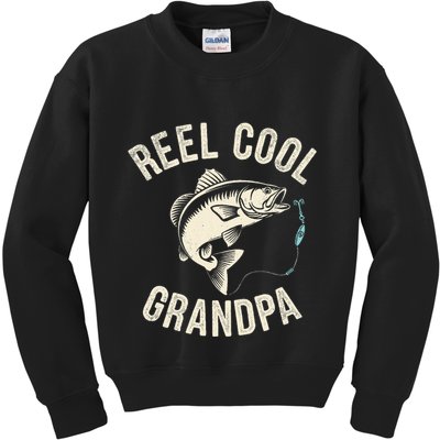 Reel Cool Grandpa Fisherman Grandad Bass Fishing Dad Angler .Png Kids Sweatshirt
