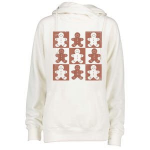 Retro Checkered Gingerbread Man Distressed Christmas Pajamas Womens Funnel Neck Pullover Hood