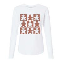 Retro Checkered Gingerbread Man Distressed Christmas Pajamas Womens Cotton Relaxed Long Sleeve T-Shirt