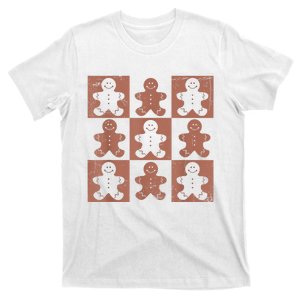 Retro Checkered Gingerbread Man Distressed Christmas Pajamas T-Shirt