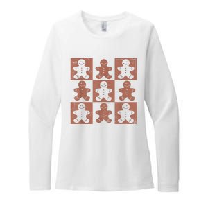 Retro Checkered Gingerbread Man Distressed Christmas Pajamas Womens CVC Long Sleeve Shirt