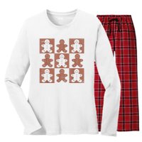 Retro Checkered Gingerbread Man Distressed Christmas Pajamas Women's Long Sleeve Flannel Pajama Set 