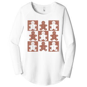 Retro Checkered Gingerbread Man Distressed Christmas Pajamas Women's Perfect Tri Tunic Long Sleeve Shirt