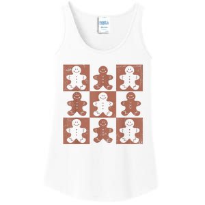 Retro Checkered Gingerbread Man Distressed Christmas Pajamas Ladies Essential Tank