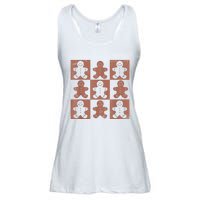 Retro Checkered Gingerbread Man Distressed Christmas Pajamas Ladies Essential Flowy Tank