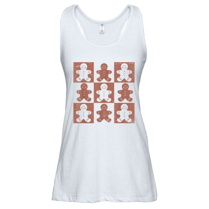 Retro Checkered Gingerbread Man Distressed Christmas Pajamas Ladies Essential Flowy Tank