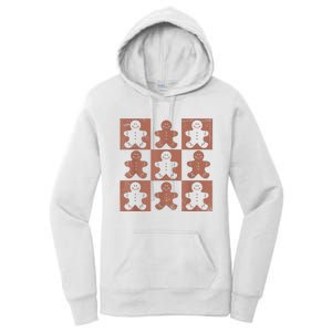 Retro Checkered Gingerbread Man Distressed Christmas Pajamas Women's Pullover Hoodie