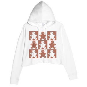 Retro Checkered Gingerbread Man Distressed Christmas Pajamas Crop Fleece Hoodie