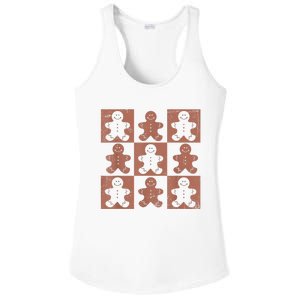 Retro Checkered Gingerbread Man Distressed Christmas Pajamas Ladies PosiCharge Competitor Racerback Tank