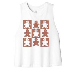 Retro Checkered Gingerbread Man Distressed Christmas Pajamas Women's Racerback Cropped Tank