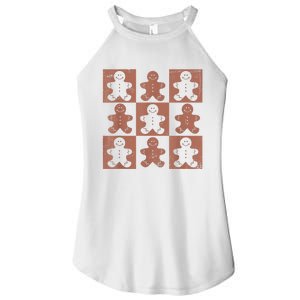 Retro Checkered Gingerbread Man Distressed Christmas Pajamas Women's Perfect Tri Rocker Tank