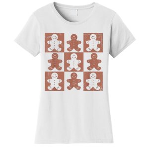 Retro Checkered Gingerbread Man Distressed Christmas Pajamas Women's T-Shirt