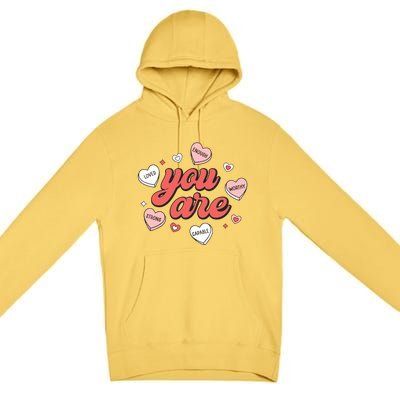 Retro Candy Heart Teacher Valentines Day You Are Enough Premium Pullover Hoodie