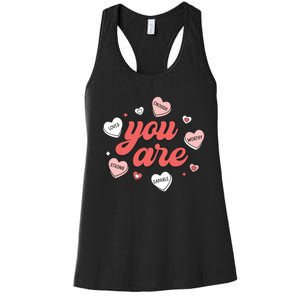 Retro Candy Heart Teacher Valentines Day You Are Enough Women's Racerback Tank