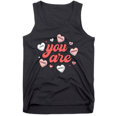 Retro Candy Heart Teacher Valentines Day You Are Enough Tank Top