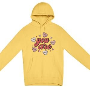 Retro Candy Heart Teacher Day You Are Enough Premium Pullover Hoodie