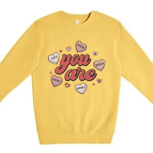 Retro Candy Heart Teacher Day You Are Enough Premium Crewneck Sweatshirt