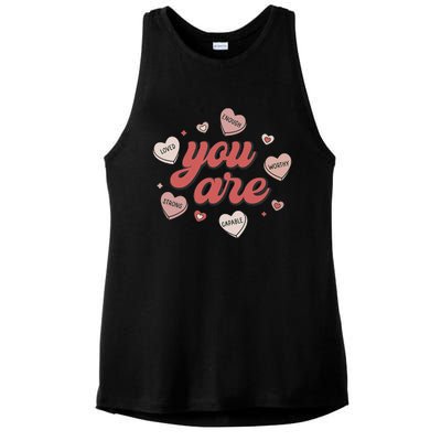 Retro Candy Heart Teacher Day You Are Enough Ladies PosiCharge Tri-Blend Wicking Tank