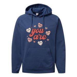 Retro Candy Heart Teacher Day You Are Enough Performance Fleece Hoodie