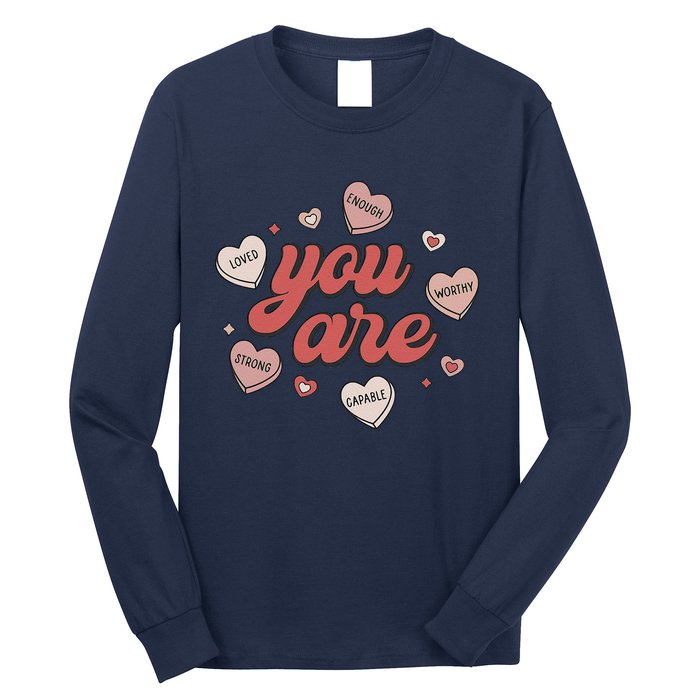 Retro Candy Heart Teacher Day You Are Enough Long Sleeve Shirt