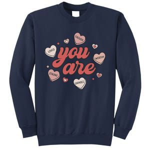 Retro Candy Heart Teacher Day You Are Enough Sweatshirt