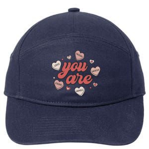 Retro Candy Heart Teacher Day You Are Enough 7-Panel Snapback Hat