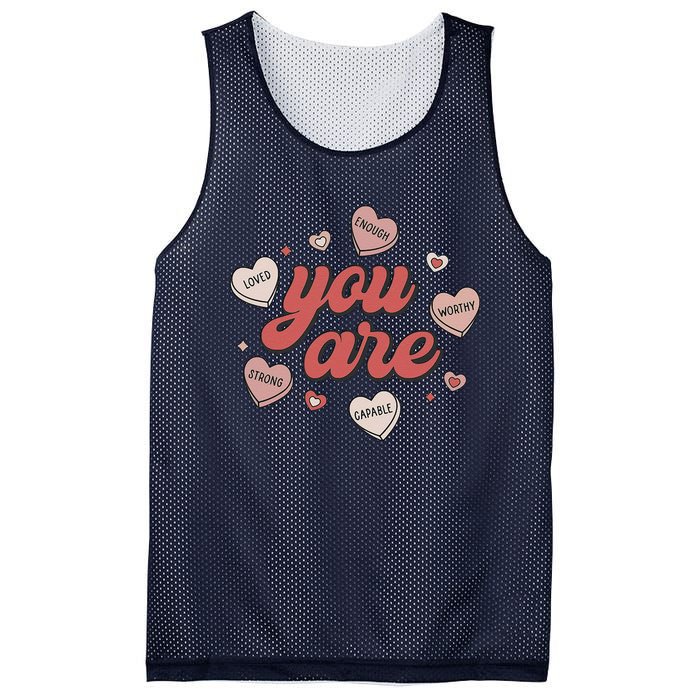 Retro Candy Heart Teacher Day You Are Enough Mesh Reversible Basketball Jersey Tank