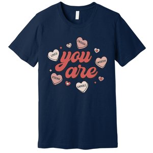 Retro Candy Heart Teacher Day You Are Enough Premium T-Shirt