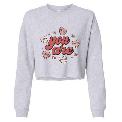 Retro Candy Heart Teacher Day You Are Enough Cropped Pullover Crew