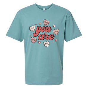 Retro Candy Heart Teacher Day You Are Enough Sueded Cloud Jersey T-Shirt