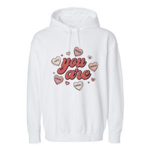 Retro Candy Heart Teacher Day You Are Enough Garment-Dyed Fleece Hoodie