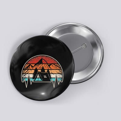Retro Camping Heartbeat Mountain Nature Camper Hiking Button