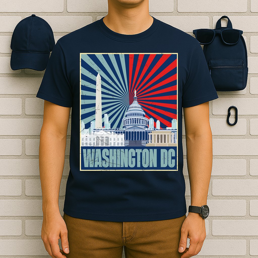 Retro Capitol Hill Washington DC American Flag T-Shirt