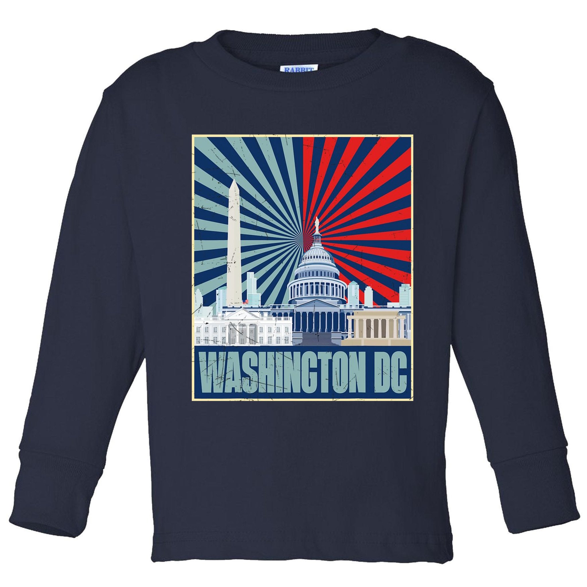 Retro Capitol Hill Washington DC American Flag Toddler Long Sleeve Shirt