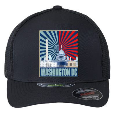 Retro Capitol Hill Washington DC American Flag 4th Of July Flexfit Unipanel Trucker Cap