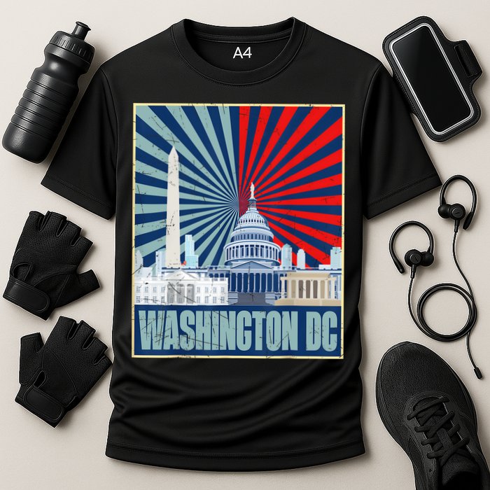 Retro Capitol Hill Washington DC American Flag 4th Of July Cooling Performance Crew T-Shirt