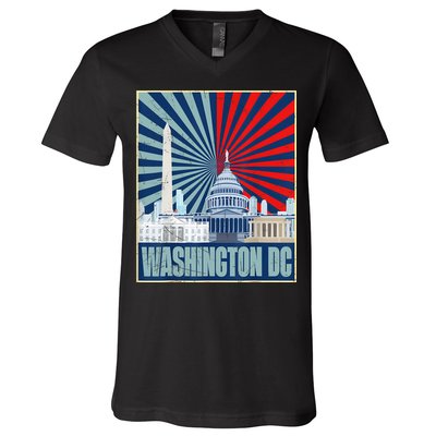 Retro Capitol Hill Washington DC American Flag 4th Of July V-Neck T-Shirt