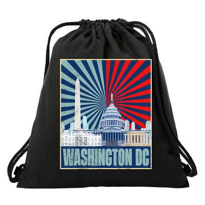 Retro Capitol Hill Washington DC American Flag 4th Of July Drawstring Bag
