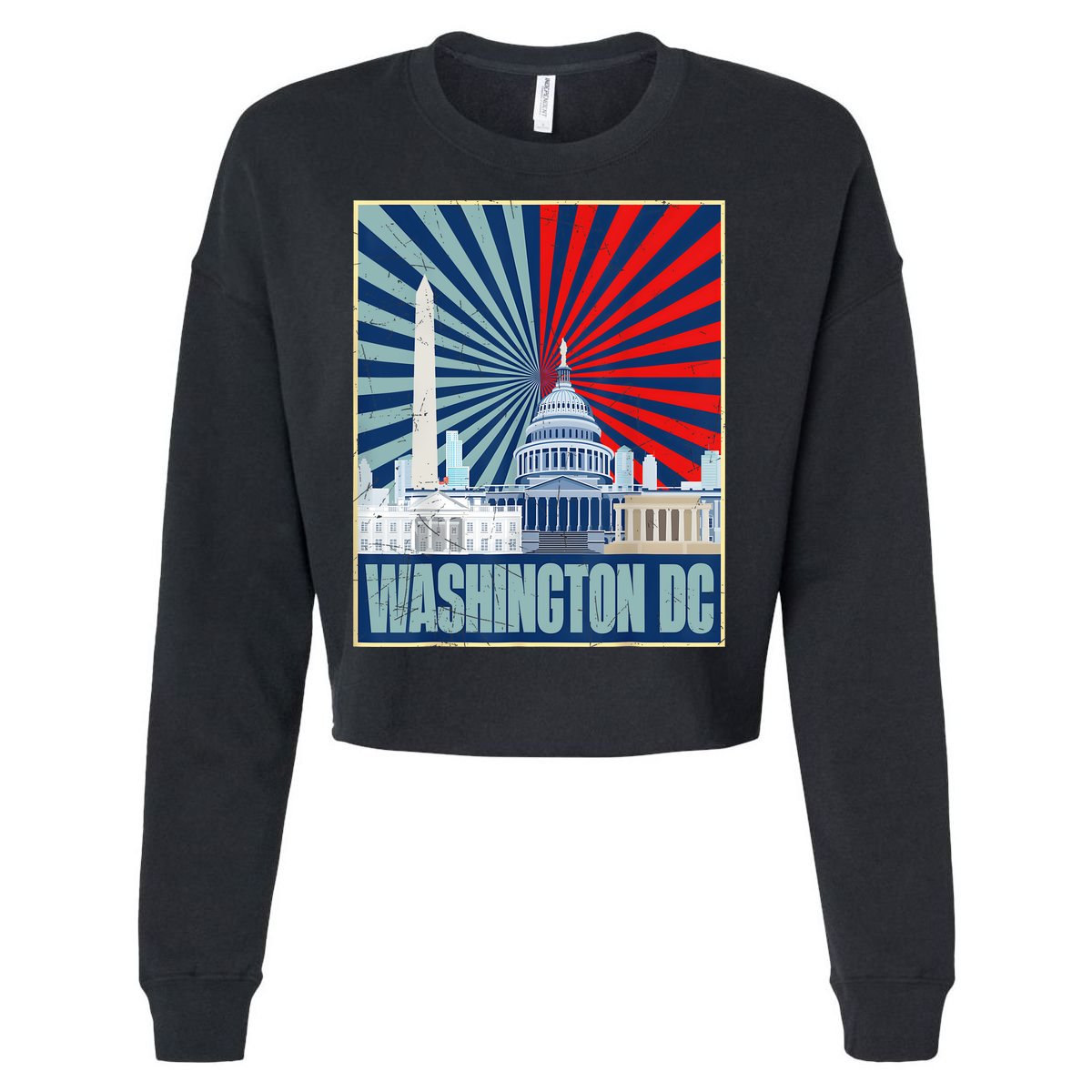 Retro Capitol Hill Washington DC American Flag 4th Of July Cropped Pullover Crew