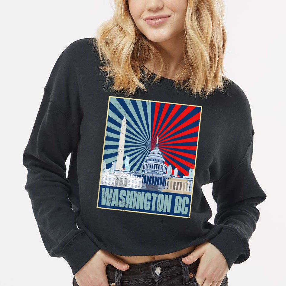 Retro Capitol Hill Washington DC American Flag 4th Of July Cropped Pullover Crew