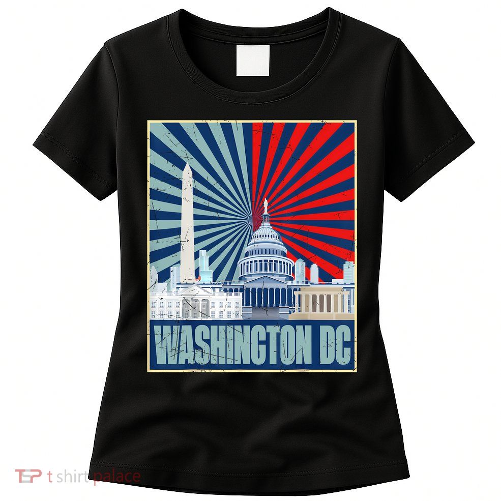 Retro Capitol Hill Washington DC American Flag 4th Of July Womens T-Shirt